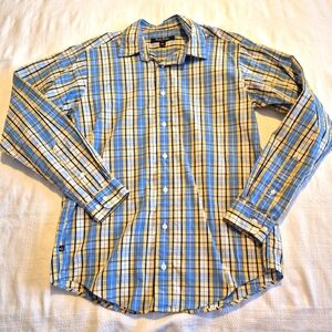 Brooks Brothers boys size Large blue yellow & white plaid button down shirt VGUC
